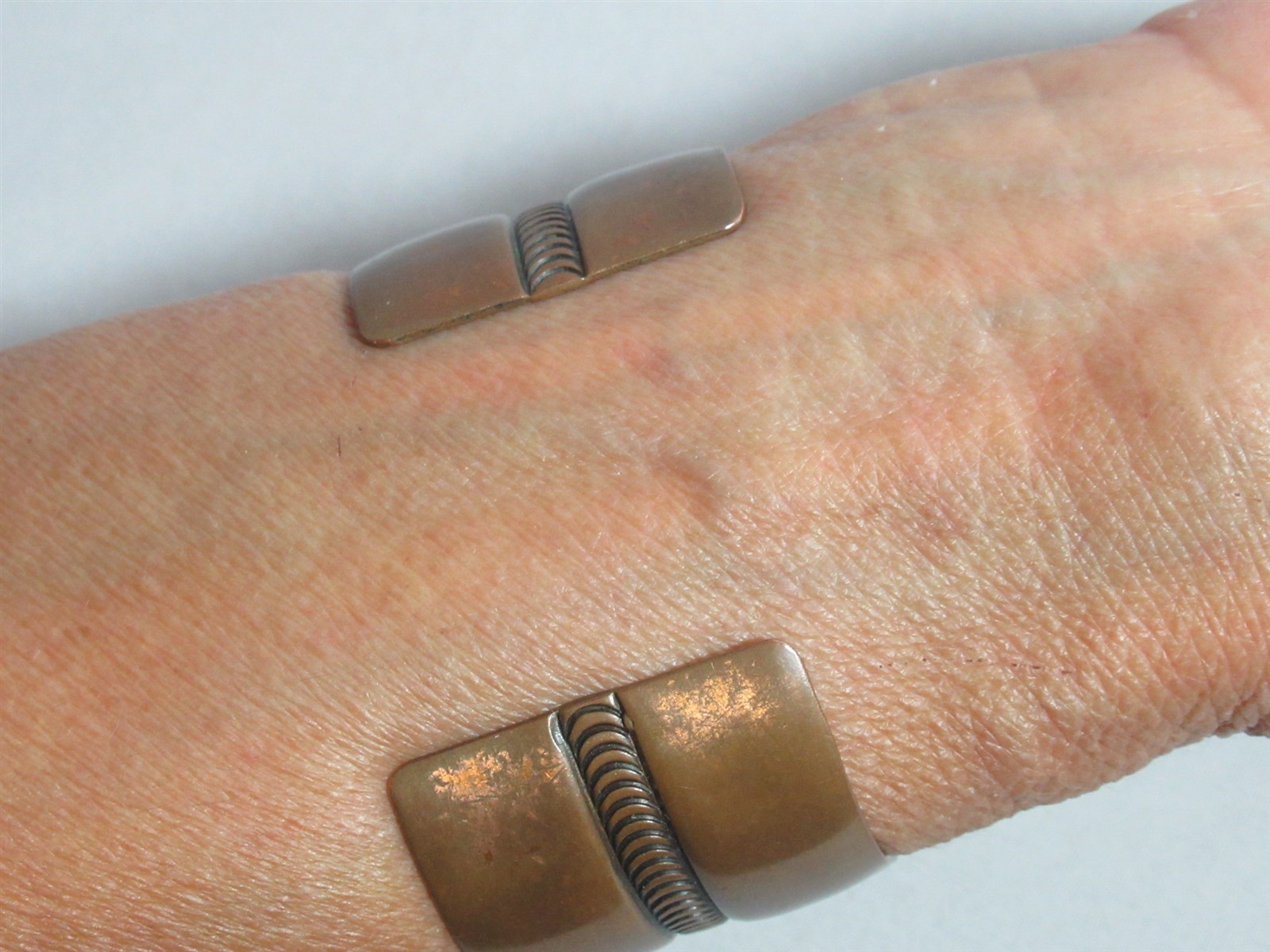 3 Vintage Solid Copper Bracelets Cuff & Bangle Be… - image 7