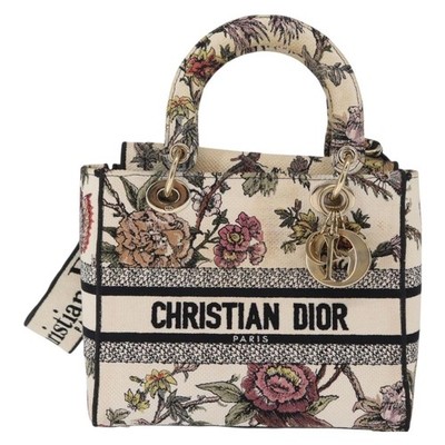 Christian Dior Lady D-Lite Bag Embroidered Canvas Multicolour Handbag