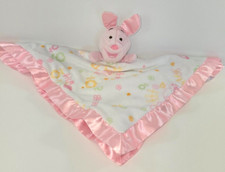 Disney Piglet Baby Lovey Security Blanket Satin Trim Floral Winnie The Pooh