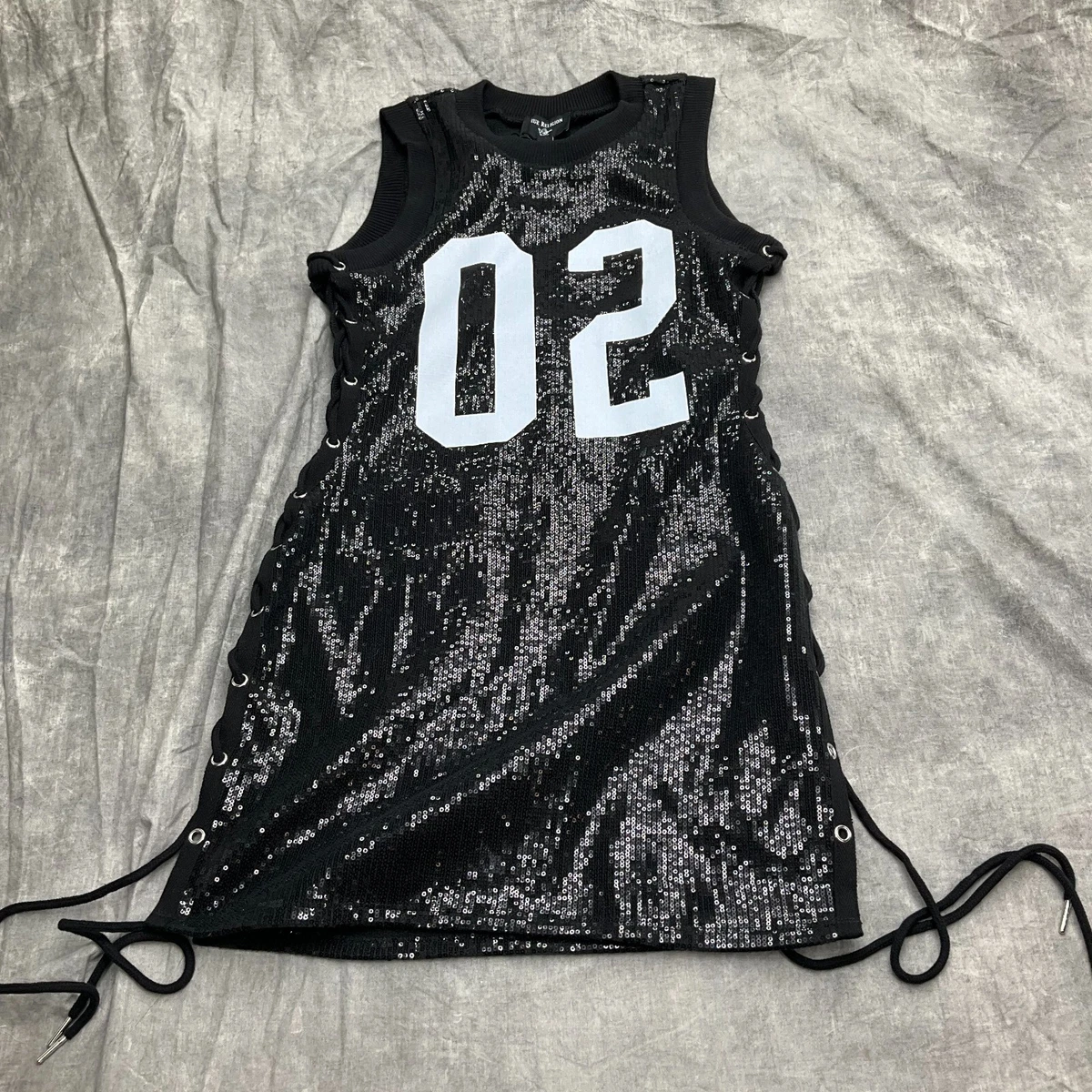 True Religion 02 Dress Women Small Black Sequin White Open Lace up