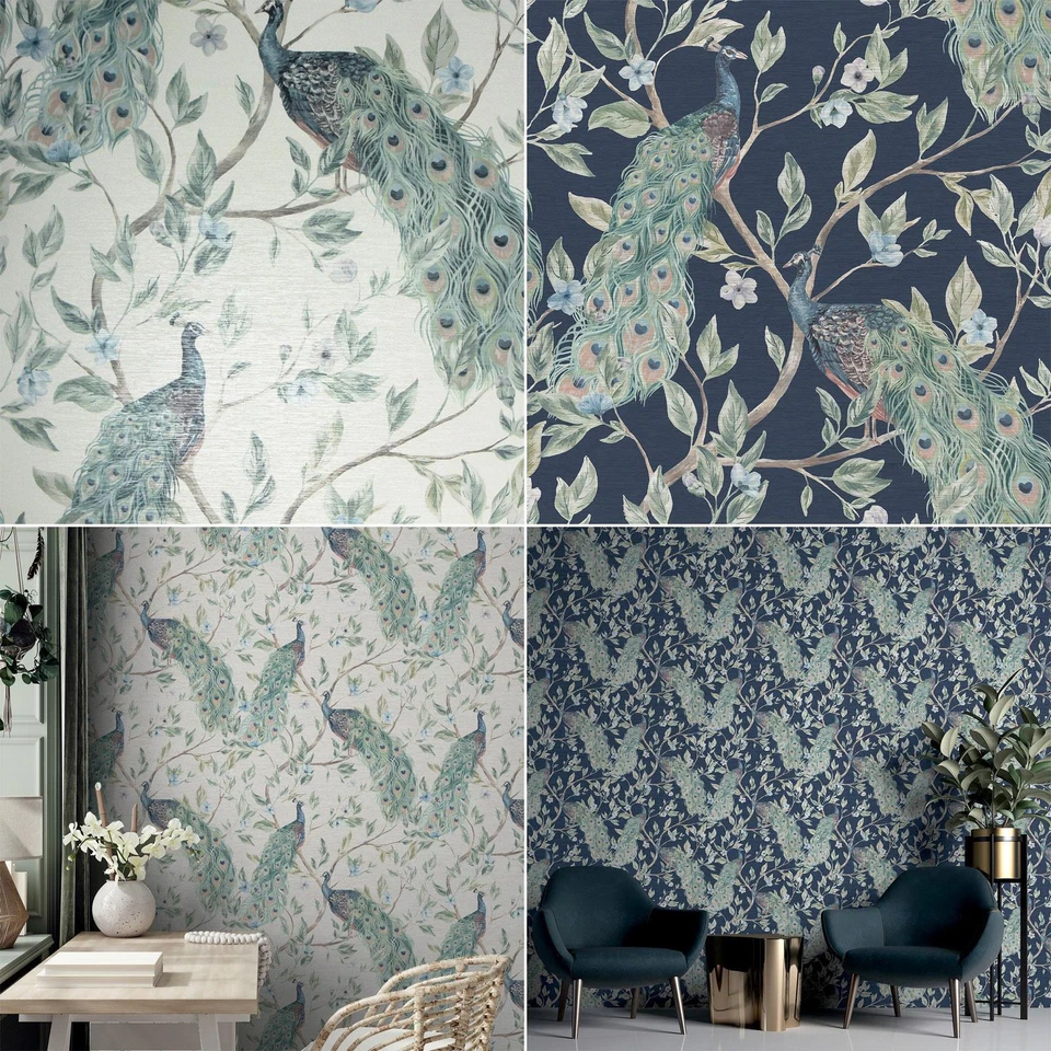 WOW Carta da parati Keeka Pavone Elegante Uccellino Esotico Metallizzato Lavabile - 2 Colori