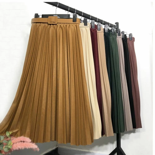 Damenmode Mittellang A-Linie Faltenrock Dame Langes Kleid Elegant Büro - Bild 13 von 29