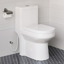 Compact Dual-Flush Toilet 1.28 GPF Round Comfort Height One-Piece Toilet 12"