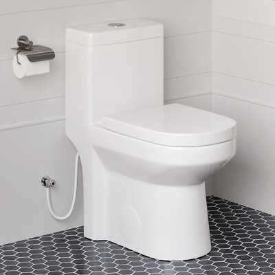 Compact Dual-Flush Toilet 1.28 GPF Round Comfort Height One-Piece Toilet 12'' 