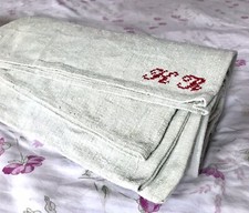 Antikes Bauernleinen Sack Bettsack? Leinen Stück handgewebt 268 x74 Monogramm KR