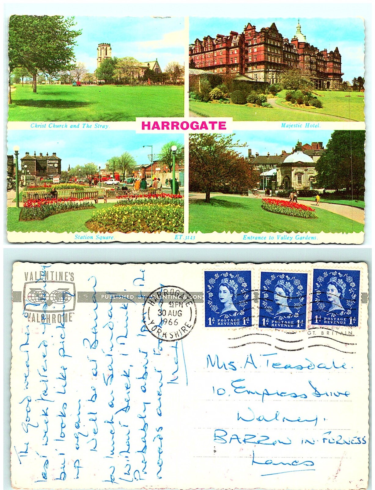 S03-6949, Multiple Views Harrogate, Uk 1972 Postmarked, Postcard