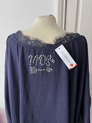 Floryday Blue Lace Trim Diamanté Embellished Blouse/Tunic Plus Size 5XL  BNWT UK - Main Image