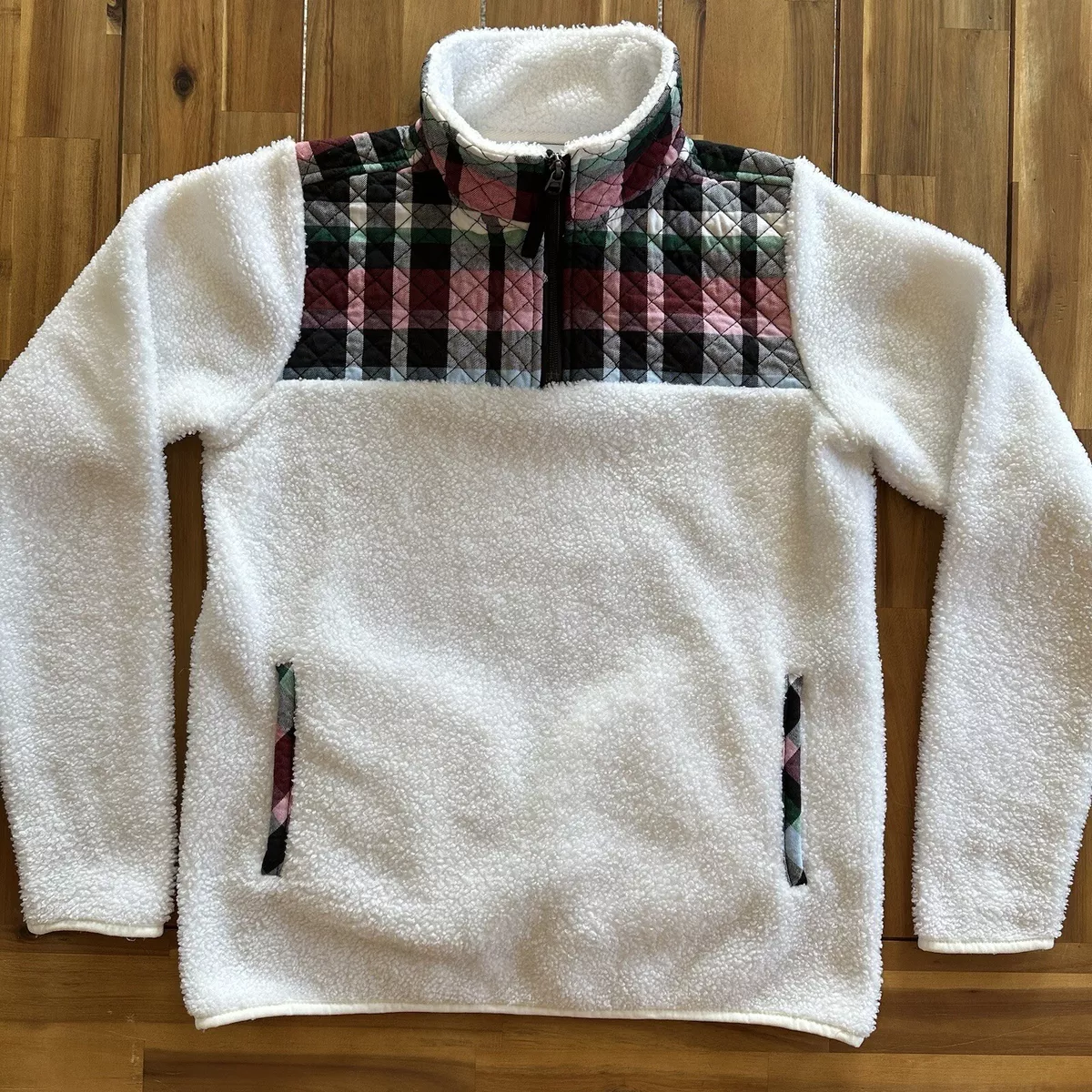 Vera Bradley Teddy Fleece Pullover Ribbons Plaid 1/4 Zip Sherpa