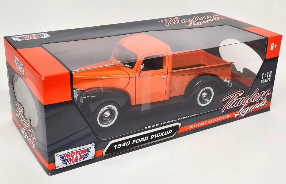 MOTOR MAX TIMELESS LEGENDS 1:18 CAMION FORD PICKUP 1940 ARANCIONE E NERO 73170 - Immagine 4 di 4
