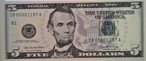 2006 $5 New York District 4 Digit Serial # IB00001197A & BEP Display Card - Picture 2 of 3