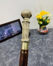 Antique Style Brass Handle Walking Stick 3-Fold Wooden Cane 36" Vintage Collecti