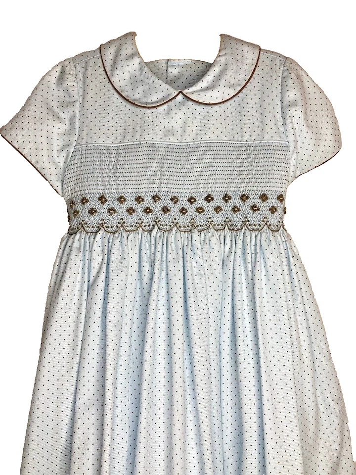 LULi & Me Smocked Dress Baby Blue polka dots Peter Pan Collar lined Girls SZ 4-6 - Image 3 of 4