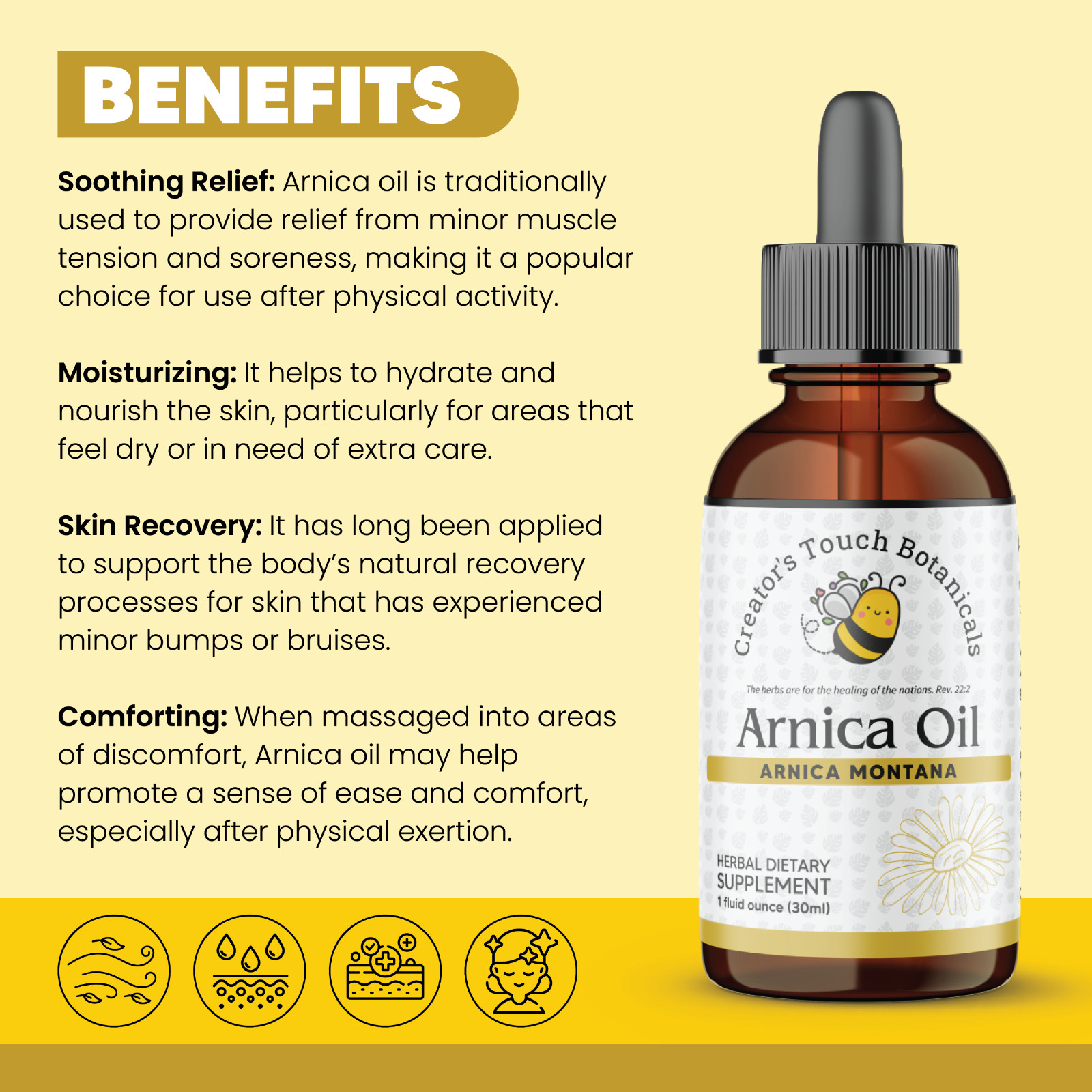 Arnica Oil 1oz – Natural Pain Relief for Sore Muscles, Bruises, Aches & Swelling