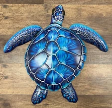 Turtle Blue Metal Wall Art 14" x 12"