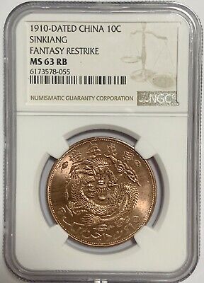 NGC MS63 RB 1910-DATED CHINA 10C SinKiang fantasy Restrike copper Coin |  eBay