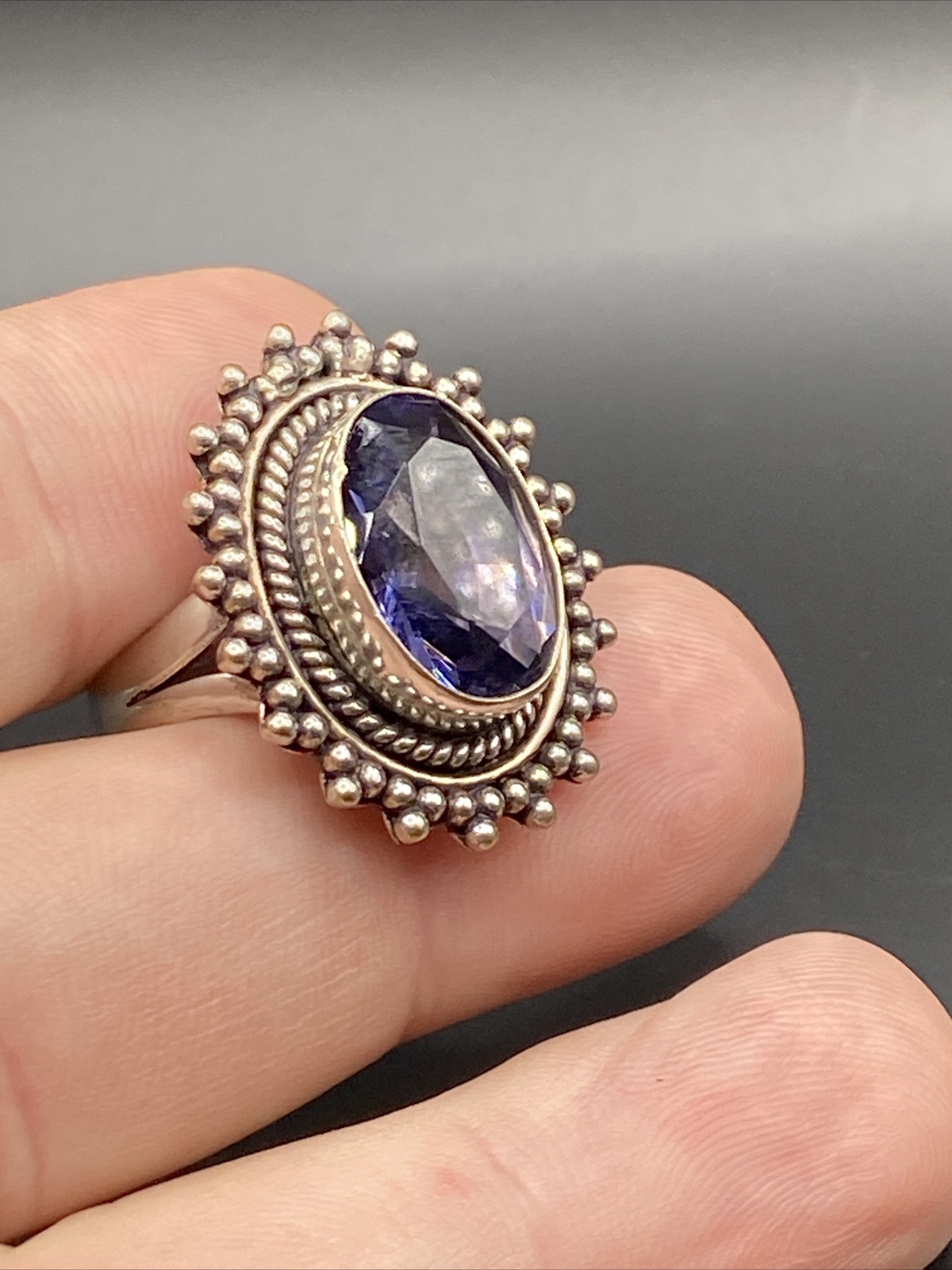 Sterling Silver Large Purple Stone Split Shank Ri… - image 8