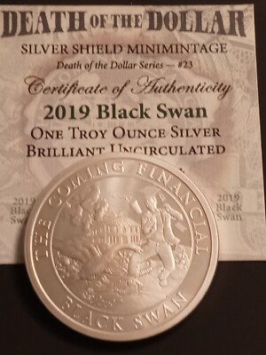 2019 1 oz silver COV 19 Virus Black Swan Bu  1 oz .999 Silver Shield Round