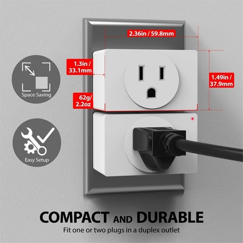 Fosmon [ETL Listed] On OFF Braille Wire Free Wall Switch Wireless 2 Outlet Plug - Afbeelding 5 van 8