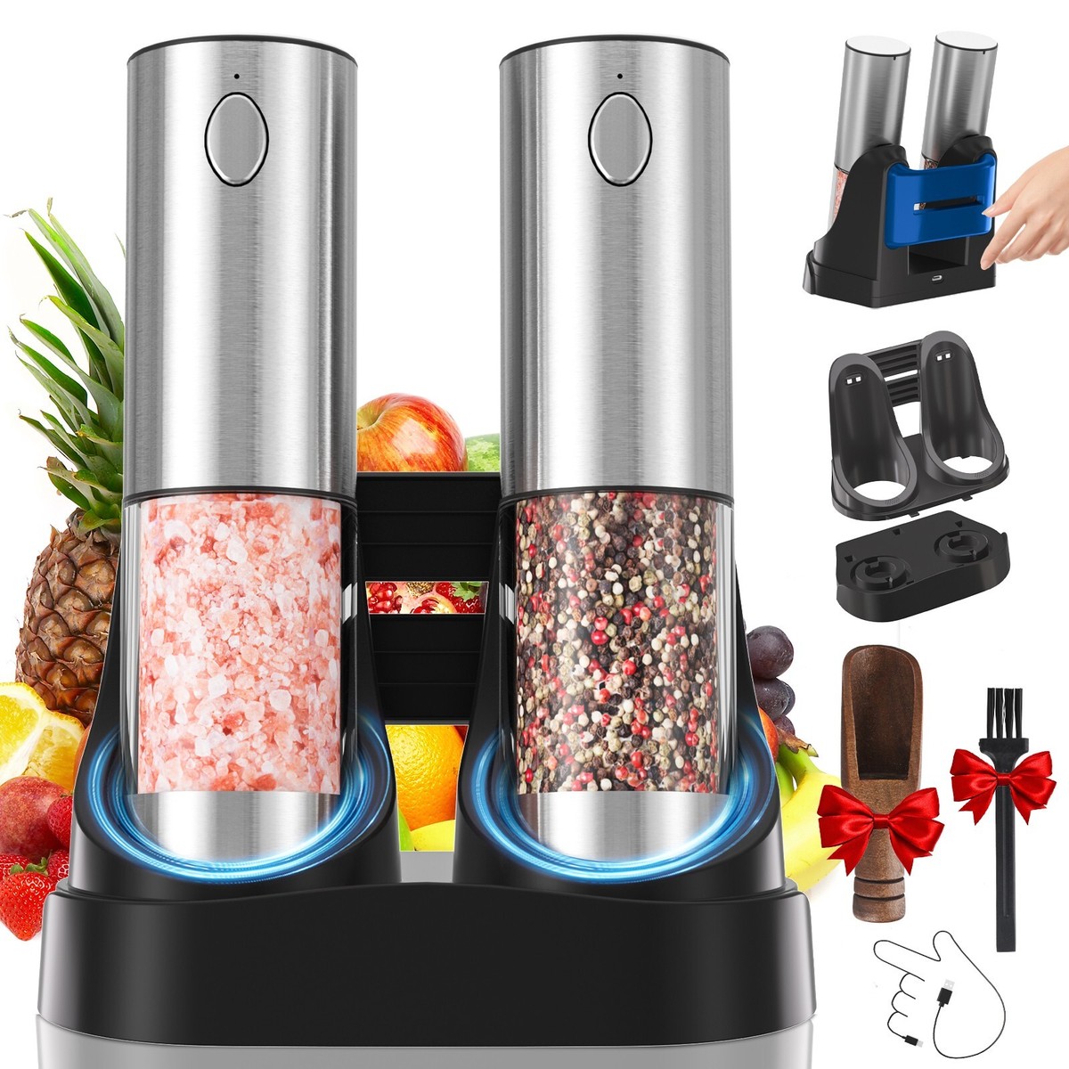 Electric Pepper Mill Electric , Rechargeable Automatic Salt And Pepper  Grinder Set, image size:1200x1200