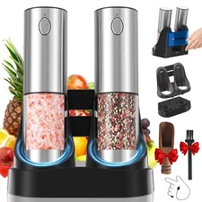 Rechargeable Electric Salt and Pepper Grinder Set With Charging Base 2-Pack