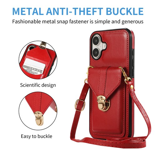 NEW For iPhone 16 15 Plus 13 12 Pro Max Leather Wallet Card Case Crossbody Strap - Picture 39 of 52