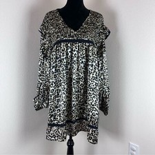 Asos Dress Womens Fourteen Mini Babydoll Ruffle Leopard Animal Print Satin Brown