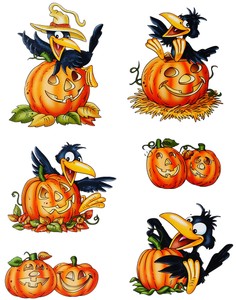 6 Pz Set Immagini Finestra Divertente Corvo Con Zucca Autunno Foglie Ebay