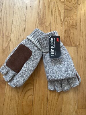 NWT Rugged Wear Unisex Ragg Wool Pop-Top Mitten-Glove Thinsulate, Oatmeal,S/M,