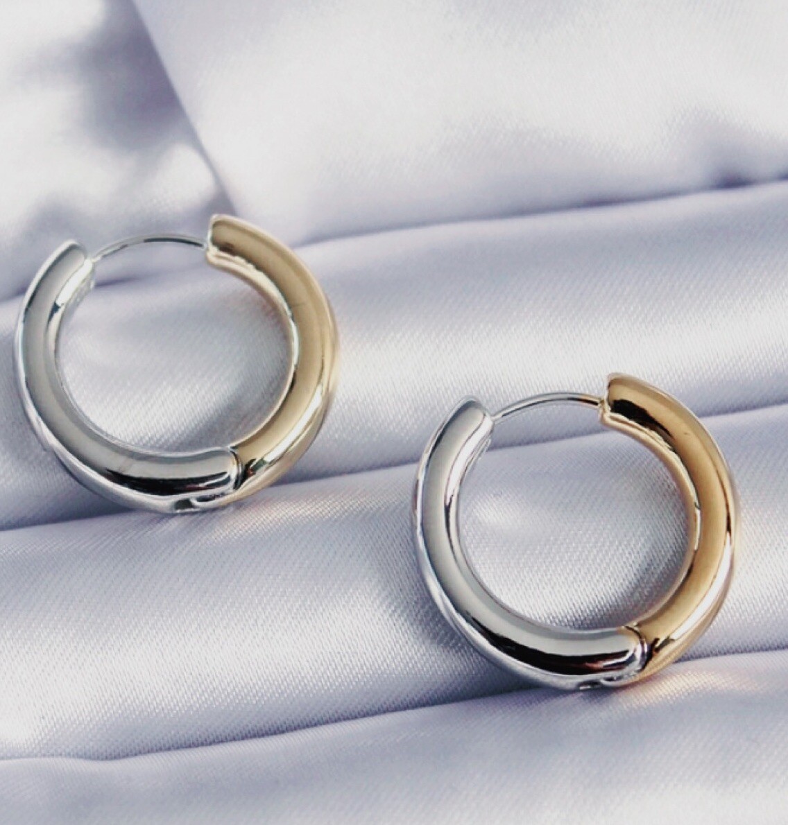 Silver and Gold Medium Hoop Earrings for Women, Stylish Gold Hoops-image