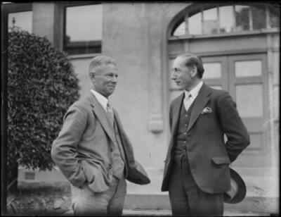 Professor W. J. Dakin and Mr F. A. Eastnough talking together outs - Old Photo