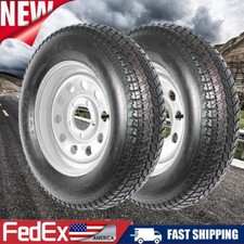 2 Pack ST205/75D15 Trailer Tires on Rims 5 Lug on 4.5" Black Tires+Silver Wheels