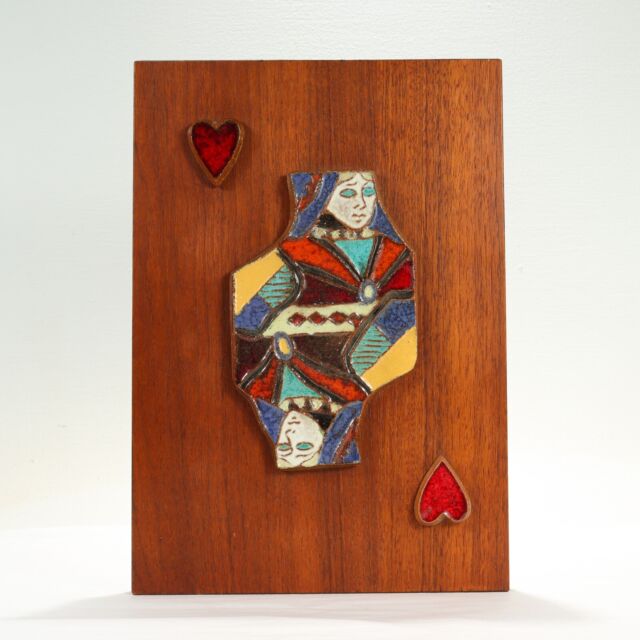 Mid-Century Harris Strong Queen of Hearts Pottery Tile of Poker Playing Card
