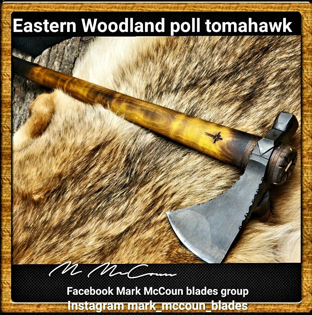 HAND FORGED EASTERN WOODLAND POLL TOMAHAWK BY MARK MCCOUN USA 