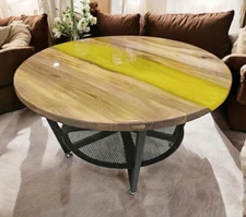 Yellow Epoxy Resin Round Coffee Table Top Balcony Furniture Modern Hotel Decors