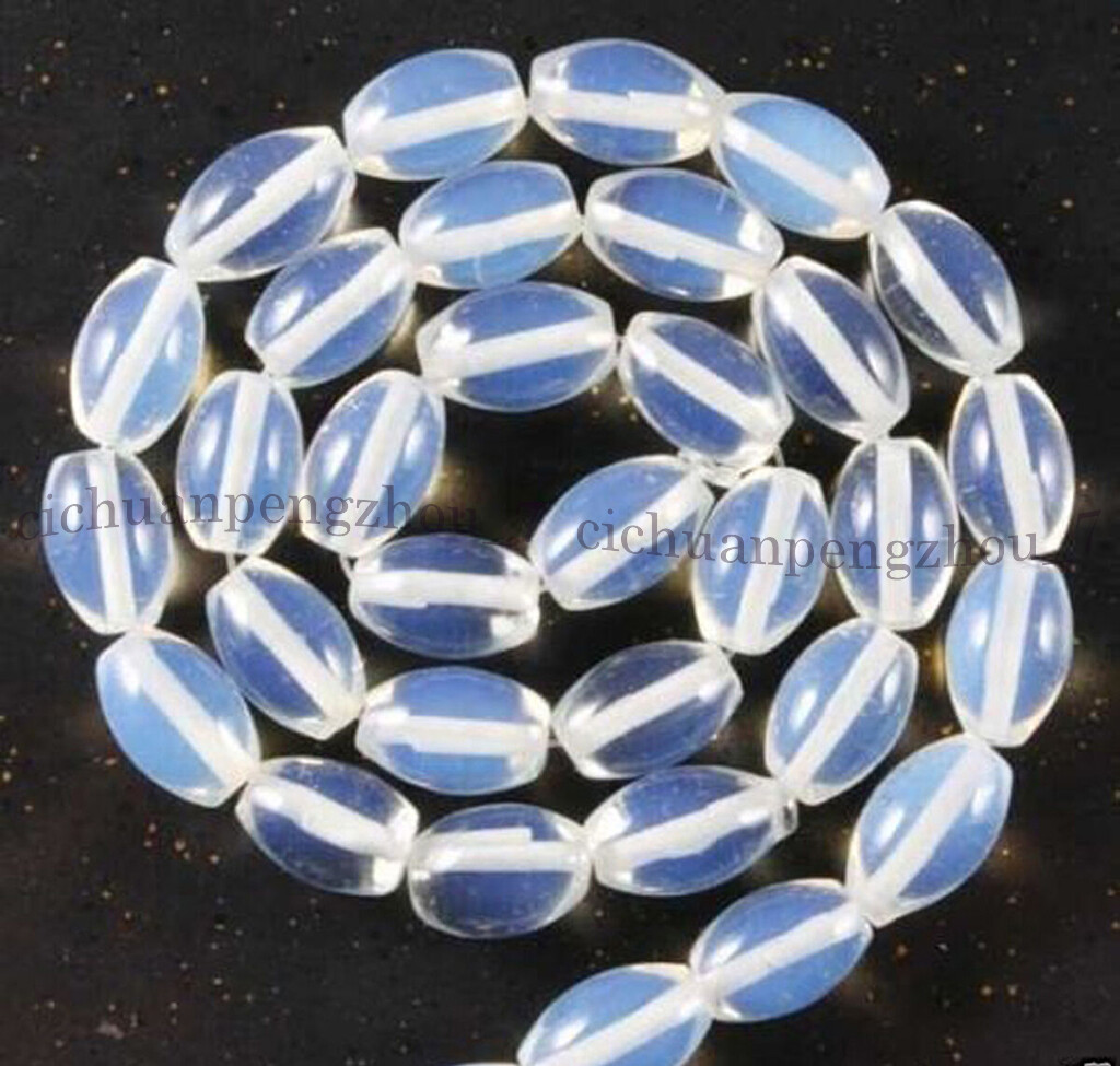 Natural 8x12mm White Moonstone Opal Rice Oval Gemstone Loose Beads