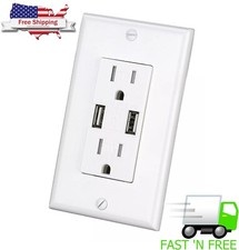 Wall Outlet with 2 USB Charging Ports Tamper Resistant Socket Charger with Plate