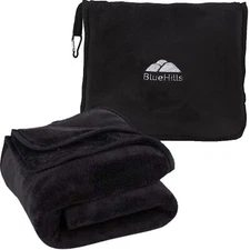 BlueHills Premium Soft Tall Travel Blanket Pillow for Airplane Long Flight Black