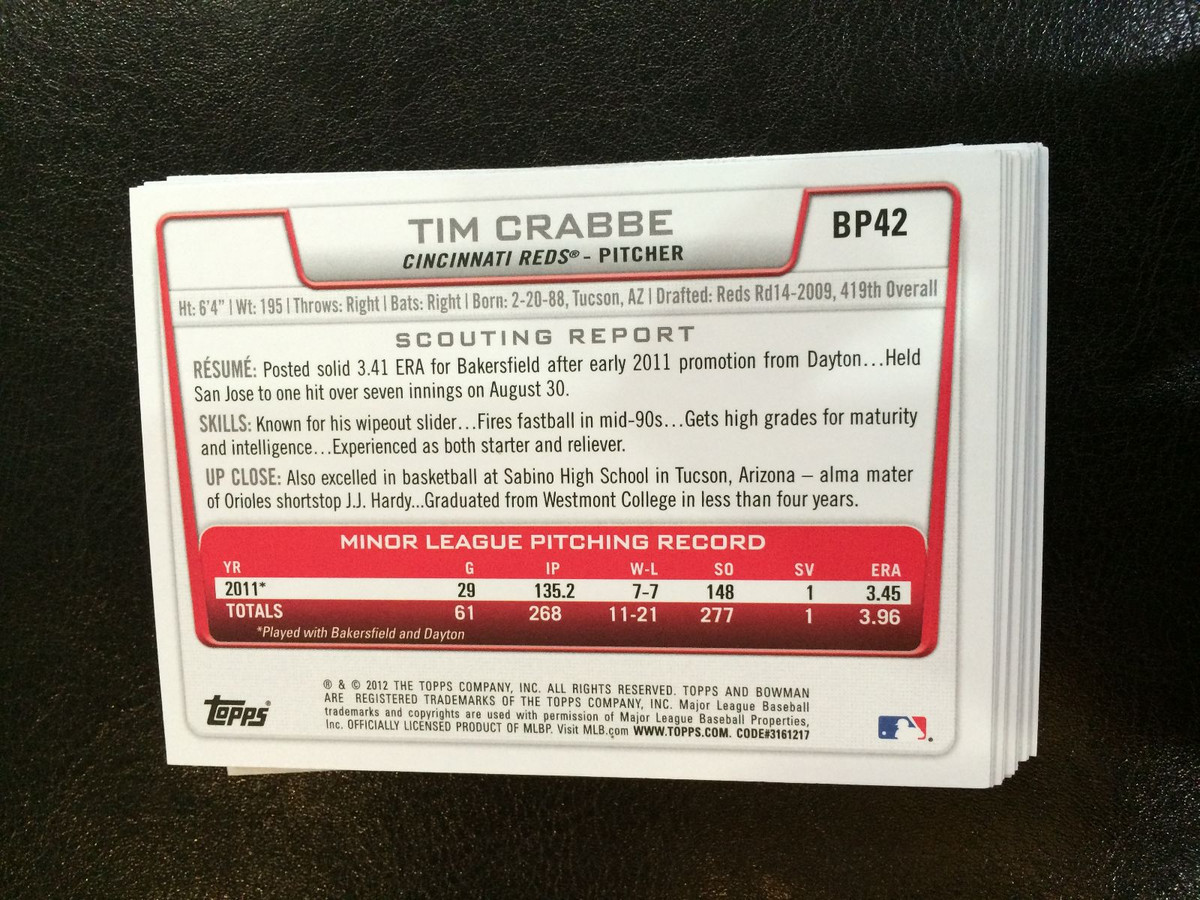 2012 Bowman BP42 Tim Crabbe 22 count lot Reds | eBay