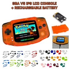 Nintendo Game Boy Advance GBA V5 IPS LCD CLEAR ORANGE USB-C Rechargeable Battery