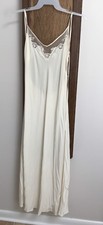 Victoria's Secret Silk Long Nightgown Size L Cream Lace Floral Pearls Embroidery
