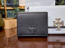 Latest Tory Burch Thea Black Pebbled Leather Tri-Fold Compact Wallet 169967