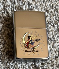 Zippo Lighter 1996 Miller Brewing: Lady In Moon, High Polish Chrome