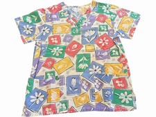 Uniform Scrub Top Womens Large Multicolor Floral V-Neck Short Sleeve
