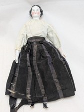 Antique 11.25" Flat Top China Head Doll All Original Skirt Melting Germany c1865