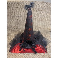 Witch Hat Black Rose Feathers Red Spiders Lace Sequins Satin Tall Halloween
