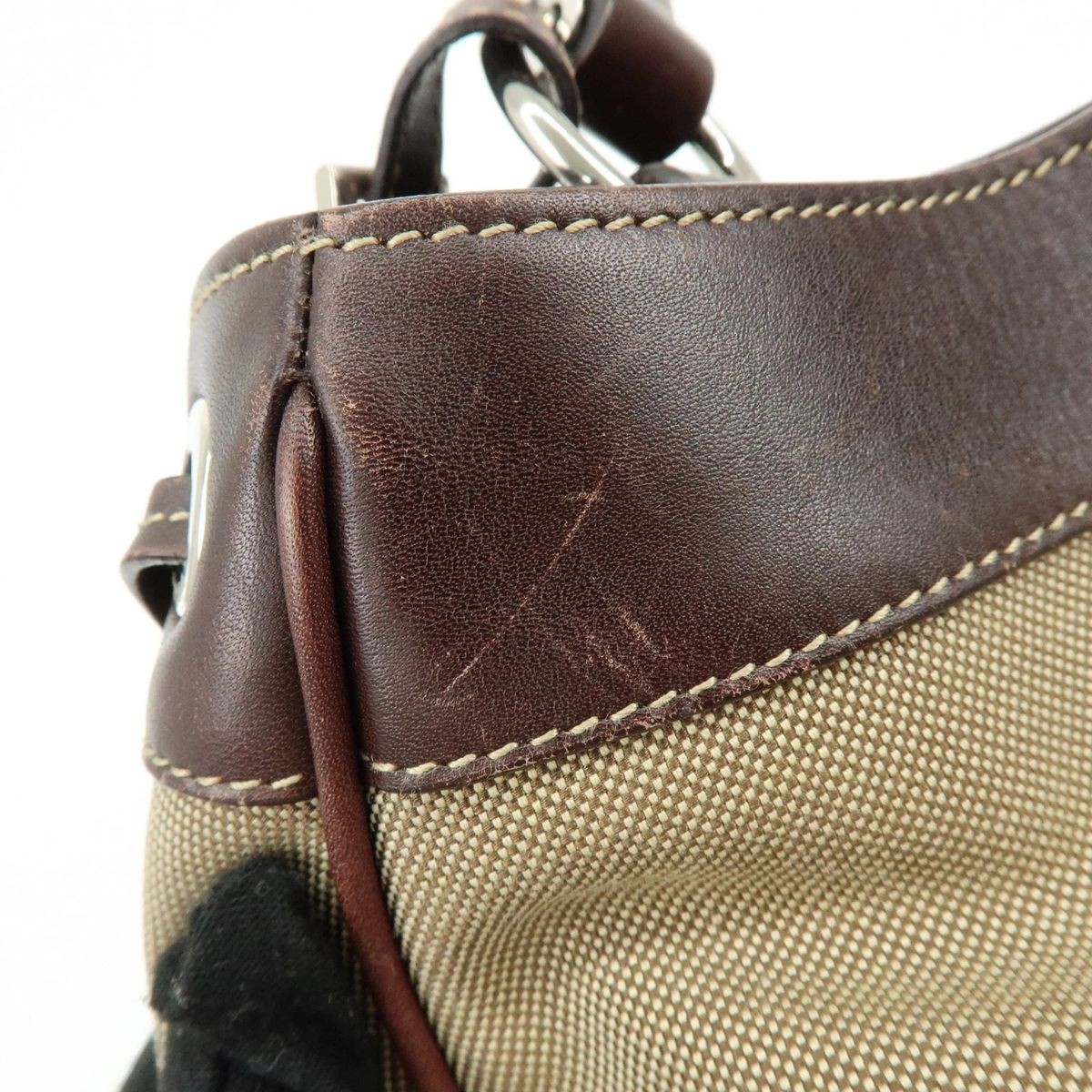 PRADA Logo Jacquard Canvas Leather Shoulder Bag BR3433 Auth Used thumbnail 14