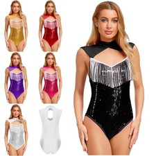 Women Sleeveless Sequin Bodysuit Sparkly One Piece Dance Leotard Party Clubbing