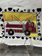 Hand Painted Needlepoint Canvas Unfinished Pre worked Elizabeth Turner Firetruck