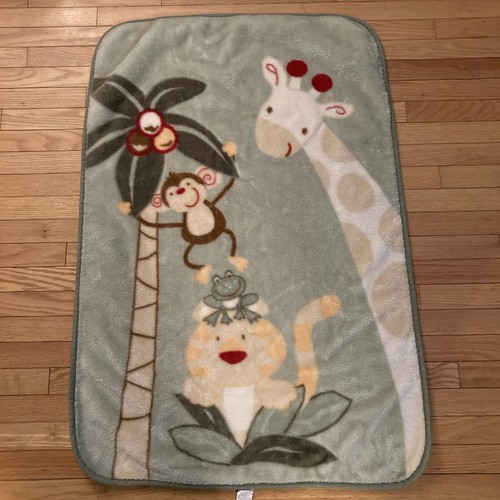 NoJo Plush Jungle Monkey Giraffe Tiger Frog Crib Blanket 30” X 45” Z