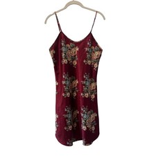 Kathryn Floral Satin Burgundy Mini Slip Dress vintage Lingerie Approx Sz s